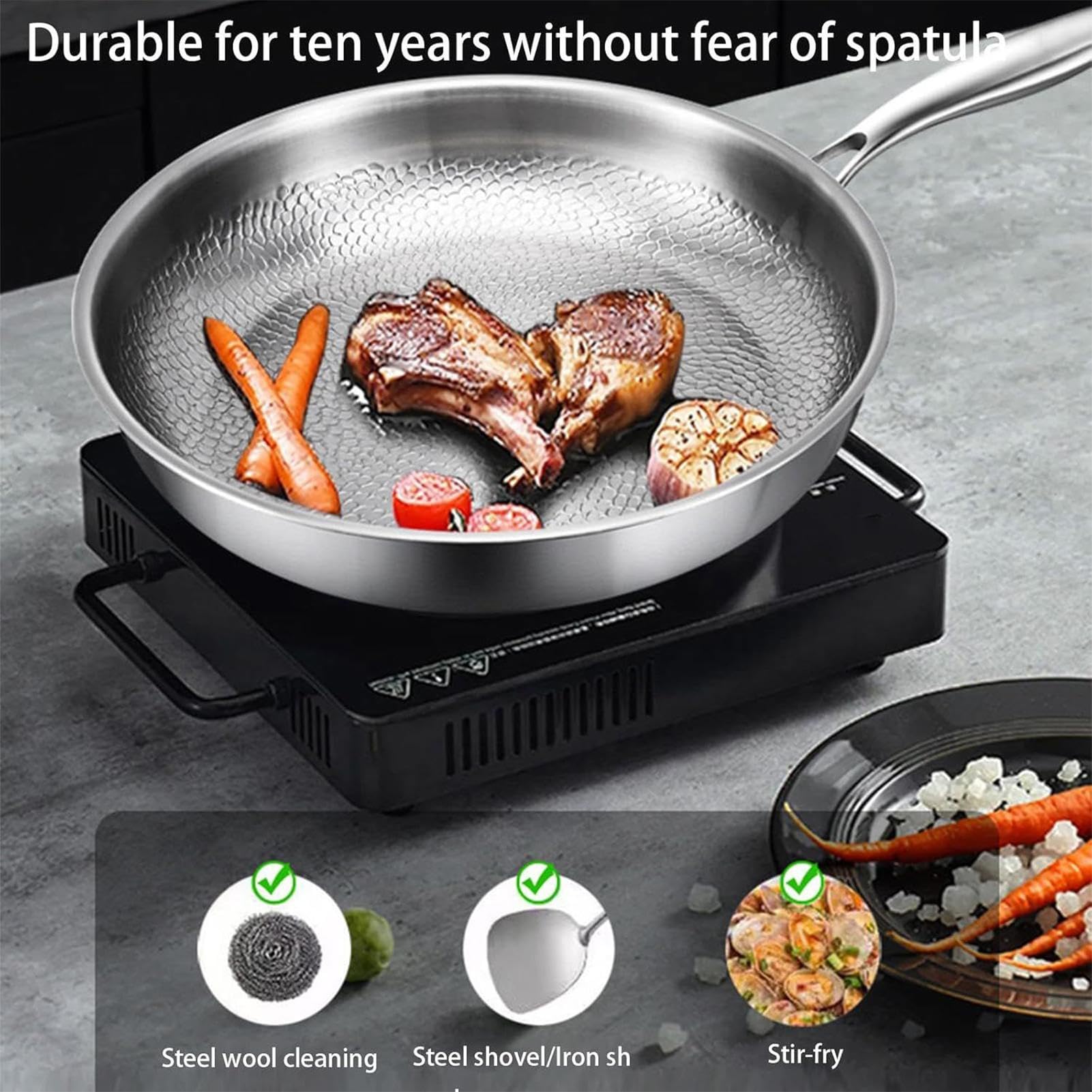 Générique Titanium Cooking Pans – Durable Pan For Even Heat Distribution | Outdoor Camping Pan | Versatile Grill P.an With Lid For Roasting, Braising, Cooking, Travel, Camping