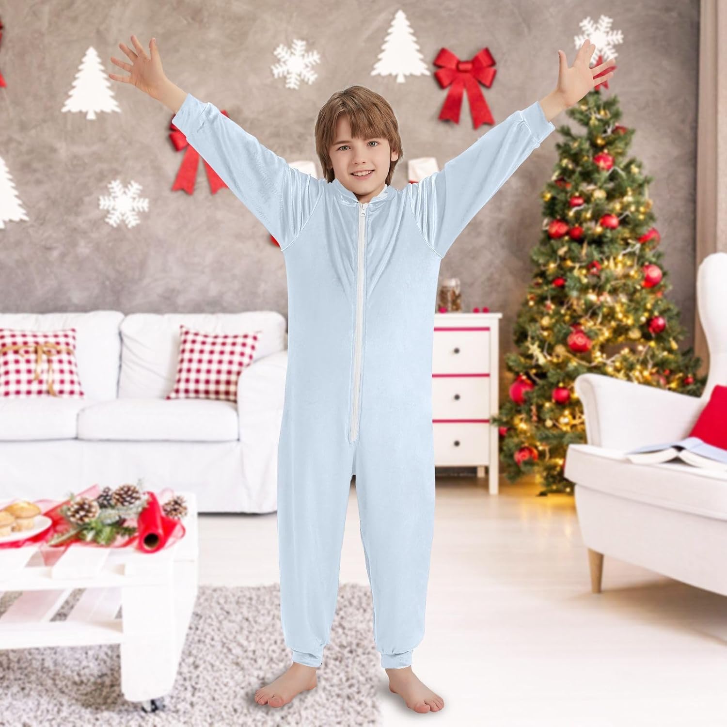 Wathet Cute Soft Onesie Pajamas Hooded Sleepwear Holiday Loungewear Christmas Home