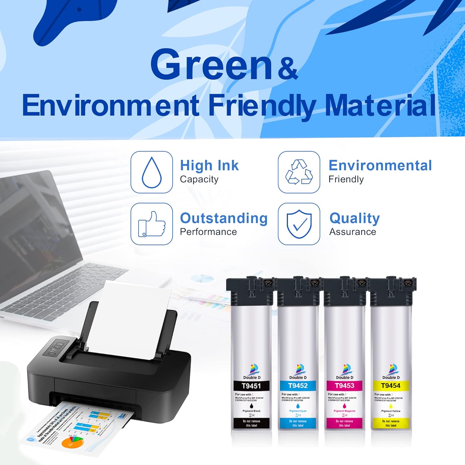 DOUBLE D T9451 Ink Cartridges Compatible with Epson T9451 T9452 T9453 T9454 Work for Epson WorkForce Pro WF-C5710DWF WF-C5790DWF WF-C5210DW WF-C5290DW WF-C5710 WF-C5790 (T9451-T9454 = 4PK) - Image 5