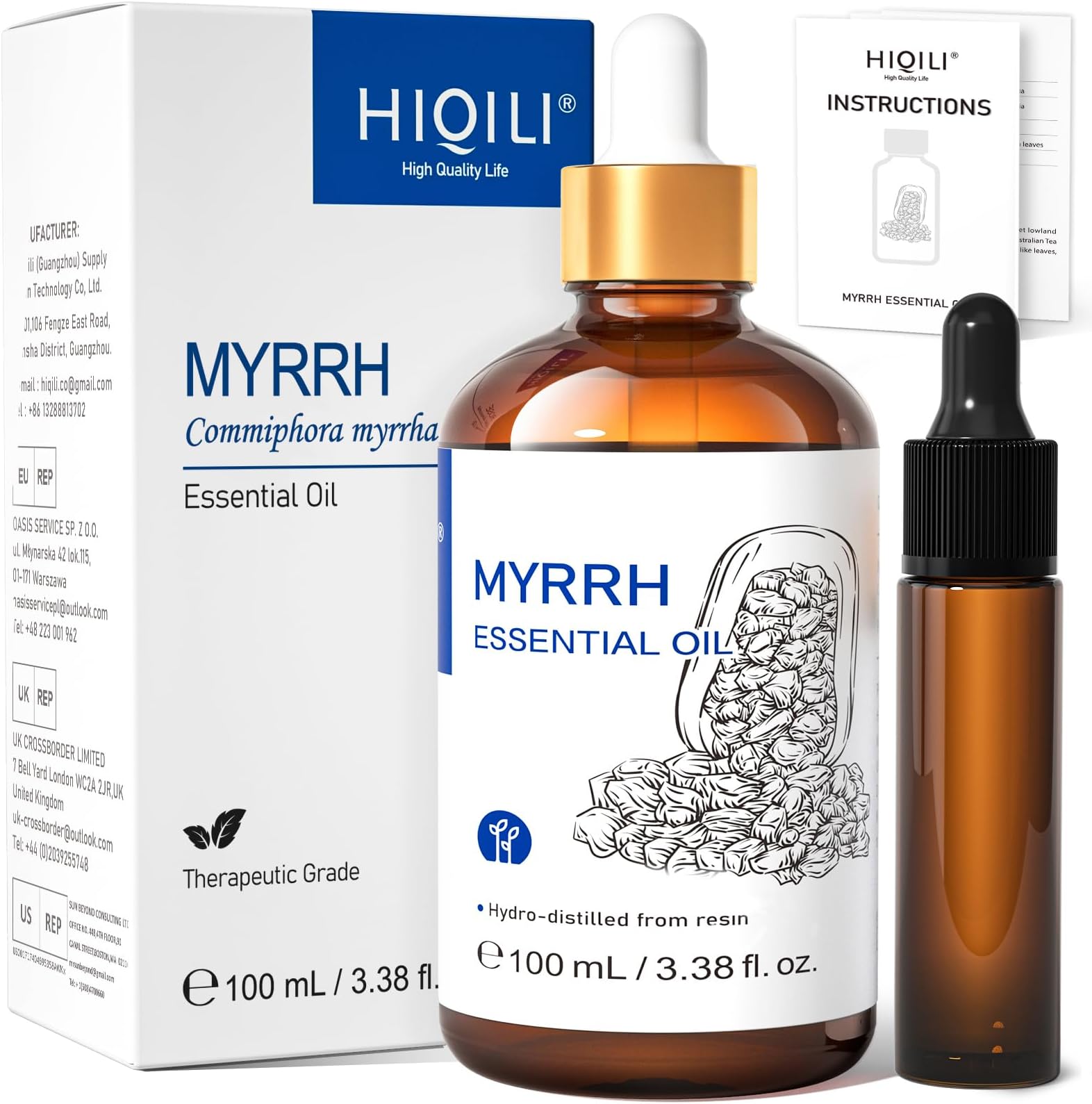 HIQILI 100ML Myrrh Essential Oil for Skin, Diffuser & Candle - 3.38 Fl Oz