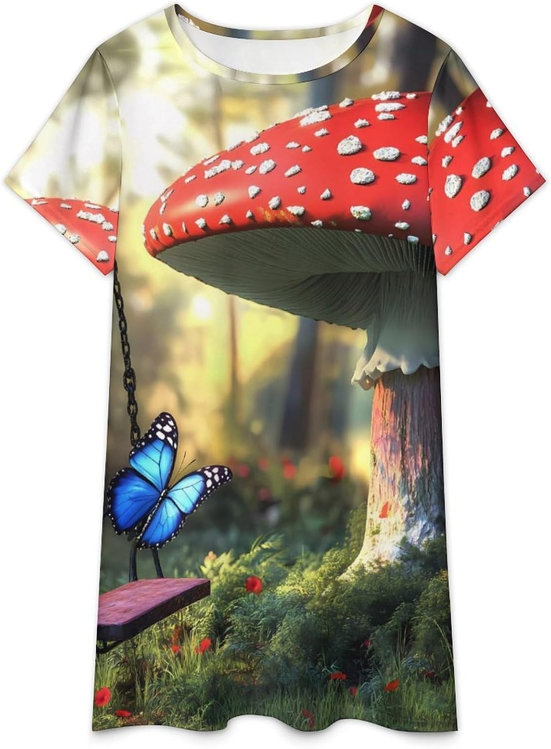 Magical Forests Mushroom Womens Nightgown Short Sleeve Sleepshirts Loungewear