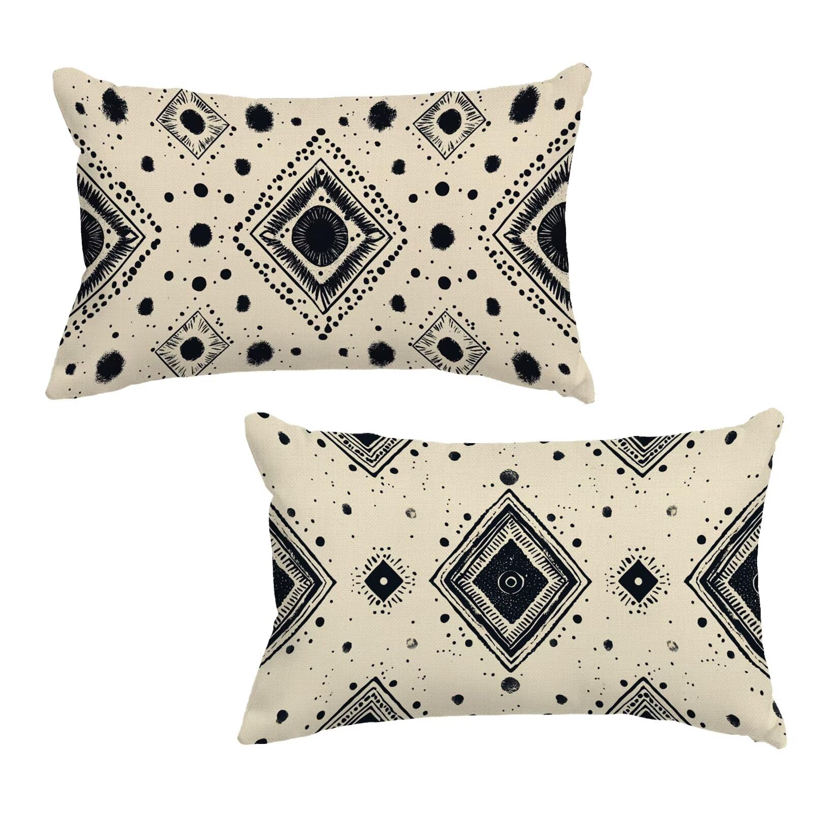 Housses de cushions cadeau boheme lot de 2 taies d'oreiller retro lin 40x60