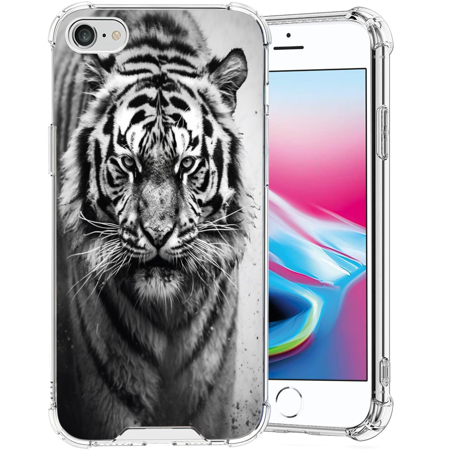 Elgzigok Transparent Case for iPhone 7/8 Plus Tiger-aa16 Phone Cover Clear Silicone Protective Case for iPhone 7/8 Plus Shock-Proof Four Corners Reinforced