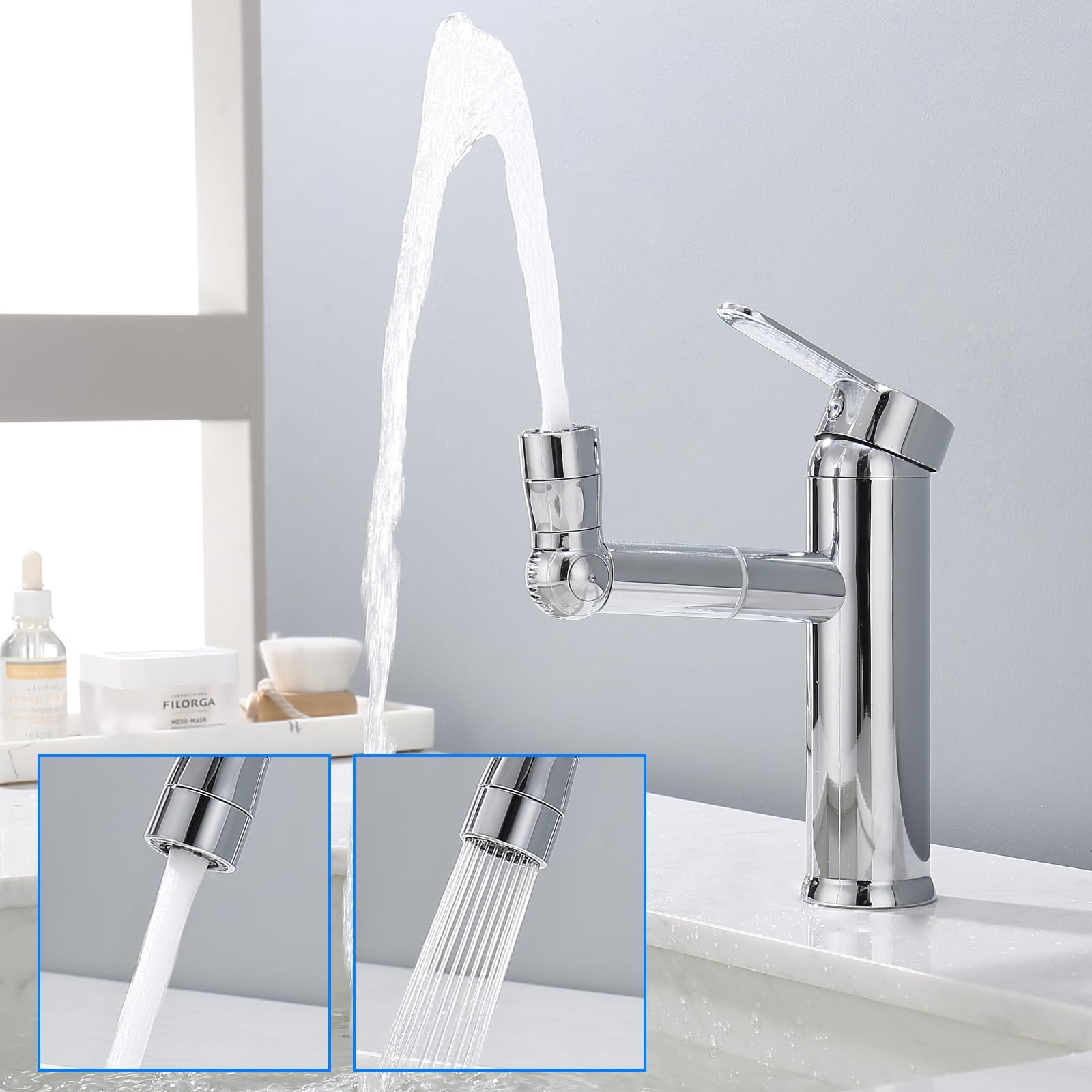 Wintap Waschbeckenarmatur – Hoher Badezimmer-Wasserhahn Mit Pop-Up Ablauf, Einhandgriff, Poliertes Chrom