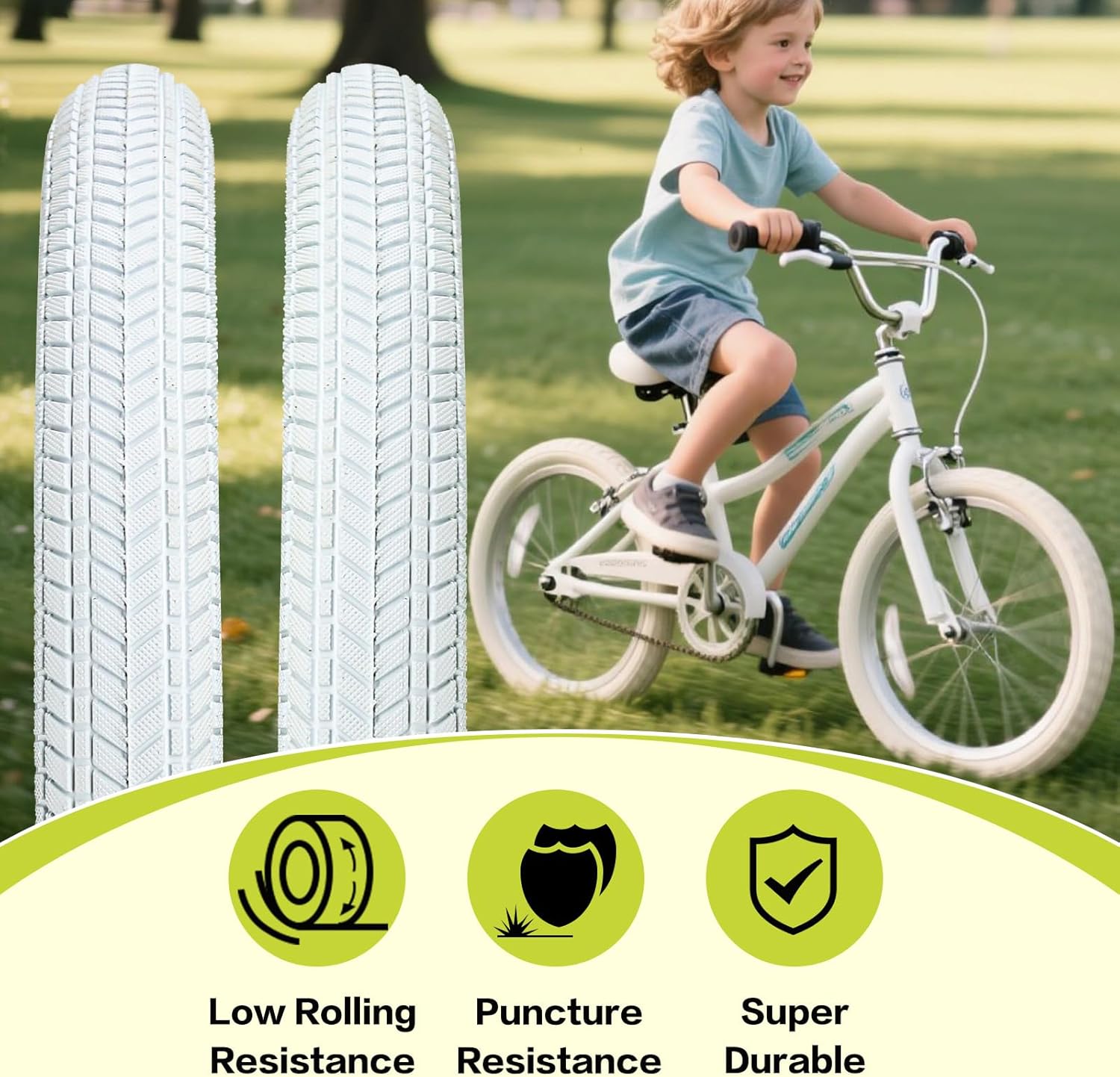 2 Pack 16/18/20 x 2.125 Bike tire White Color with Tubes and Tire Levers 16/18/20 Inch Bike tire Kids Folding Replacement Bicycle Tires Fits Most Kids Bikes and BMX Tires