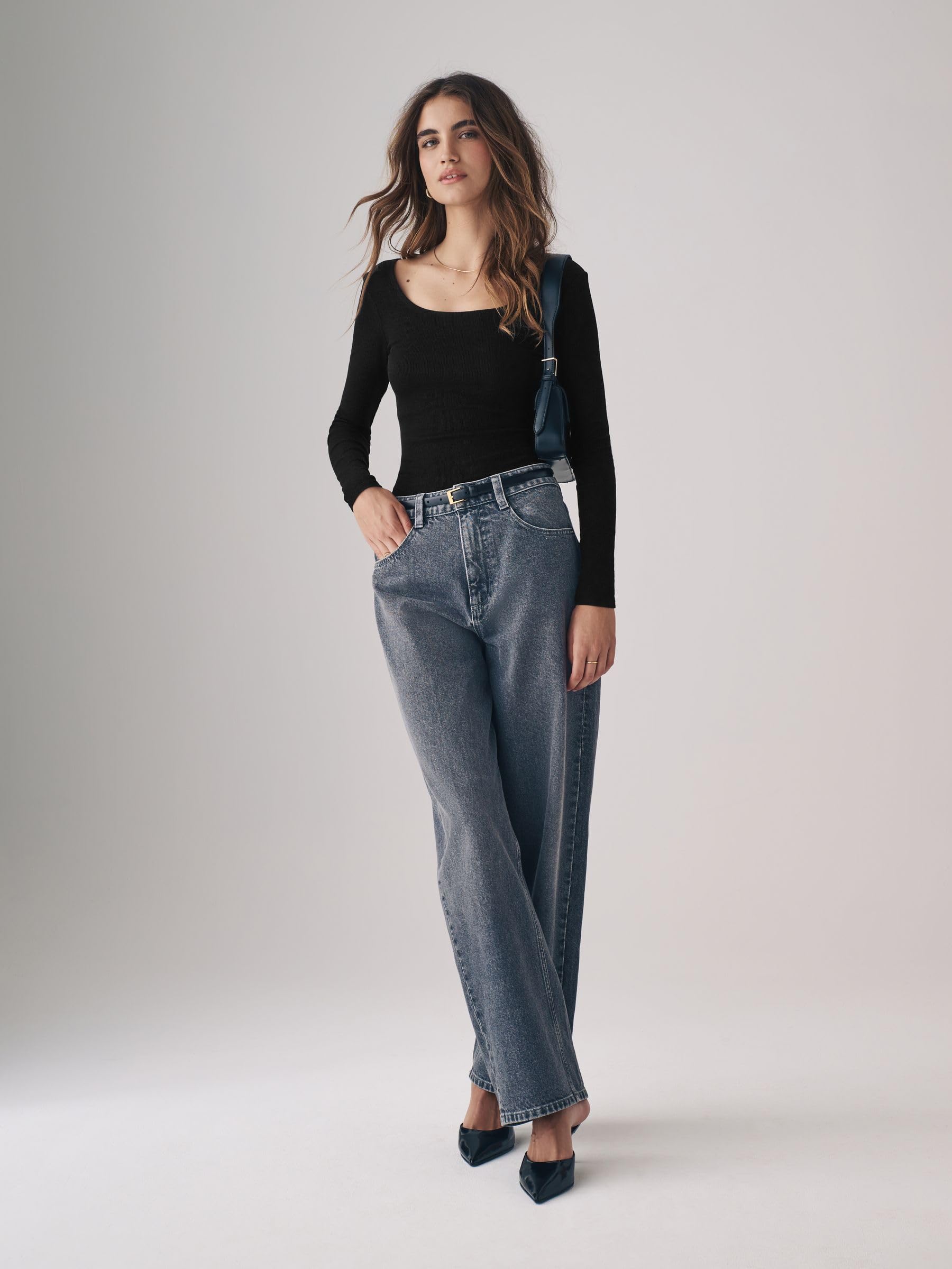 THE SET Donne Confezione da 3 body a coste con scollo rotondo | Standard, Realizzati in morbido tessuto a coste, Pull-On