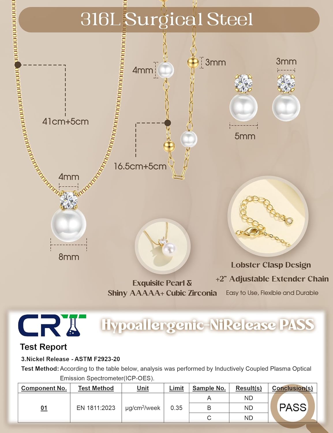 Pearl Jewelry Set for Women, Bridal Necklace Earrings Bracelet for Wedding
