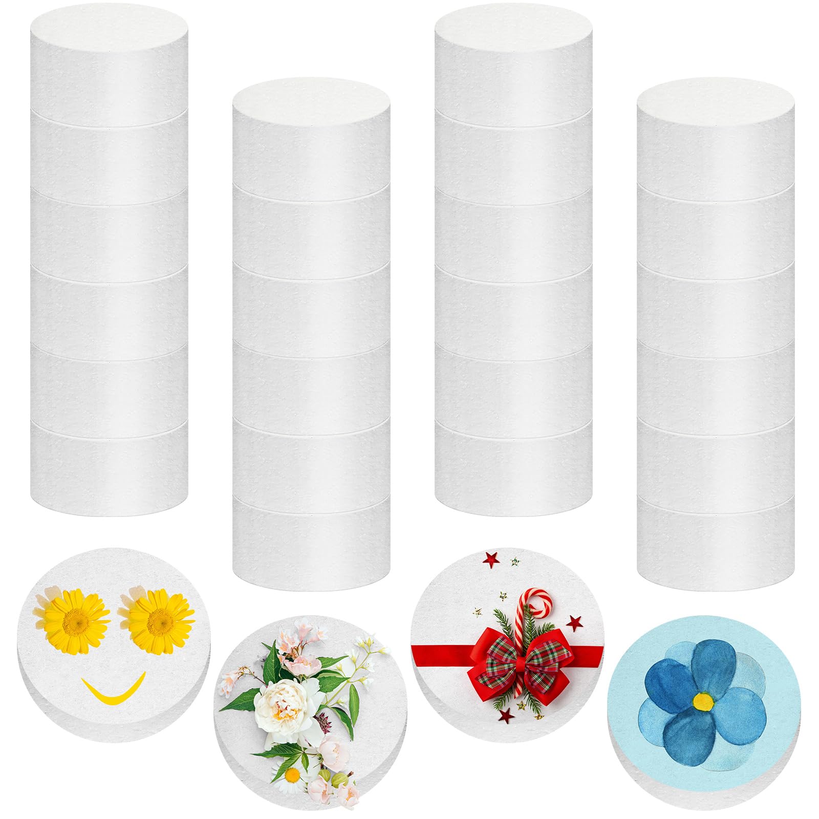 Photo 1 of Henoyso 24 Pcs 2 x 2 x 1 Inch Foam Circles, Polystyrene Round Foam Discs Cylinders for Friendship Bracelet Crafts, DIY Projects, Classroom & Summer Camp, Cakes, Floral, Arts and Crafts Supplies