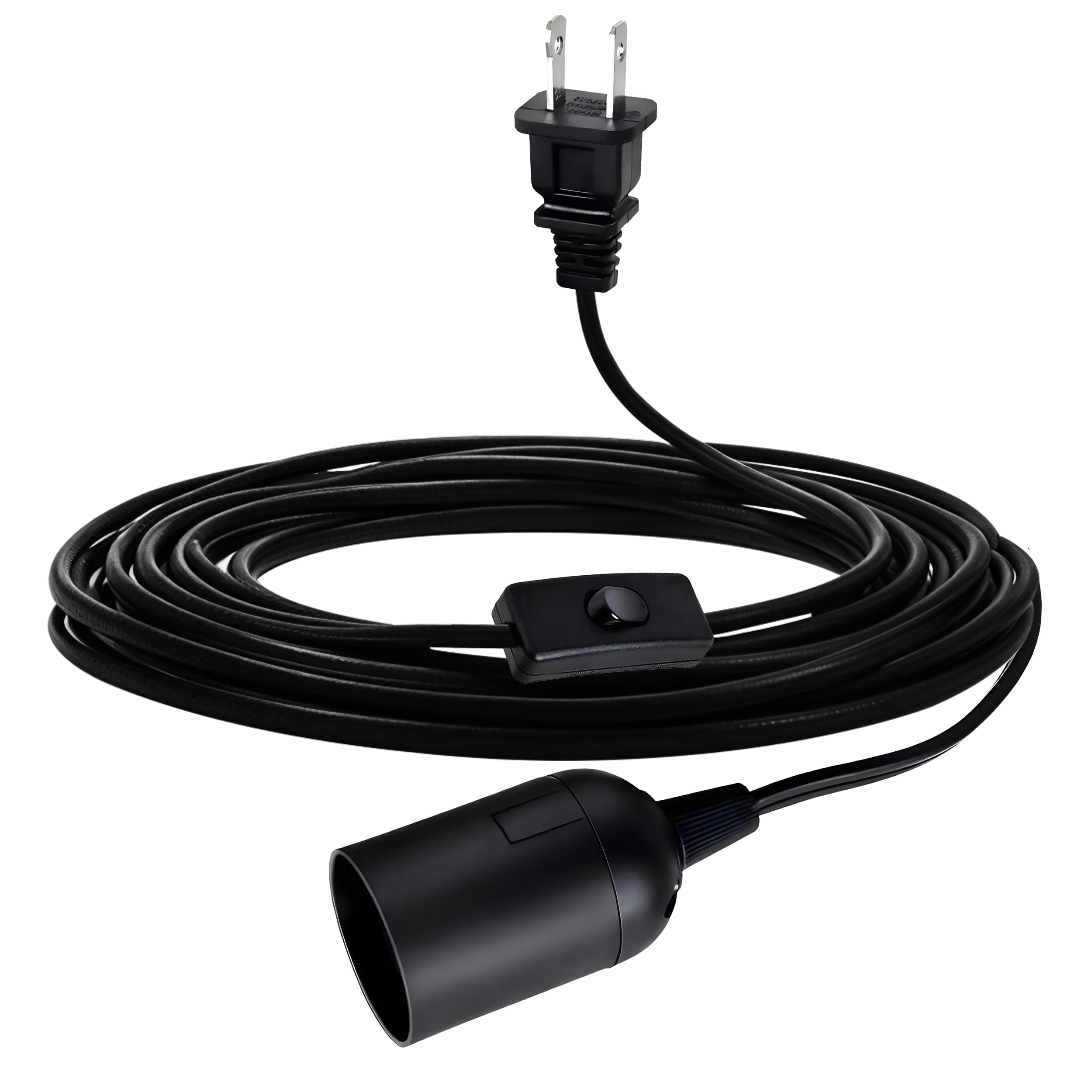 Simple Deluxe 20ft Hanging Lantern Extension Cord Cable, Plug-in E26 Pendant Light Socket with On/Off Button for Kitchen, Living Room (Bulb Not Included), Black, 1 Pack