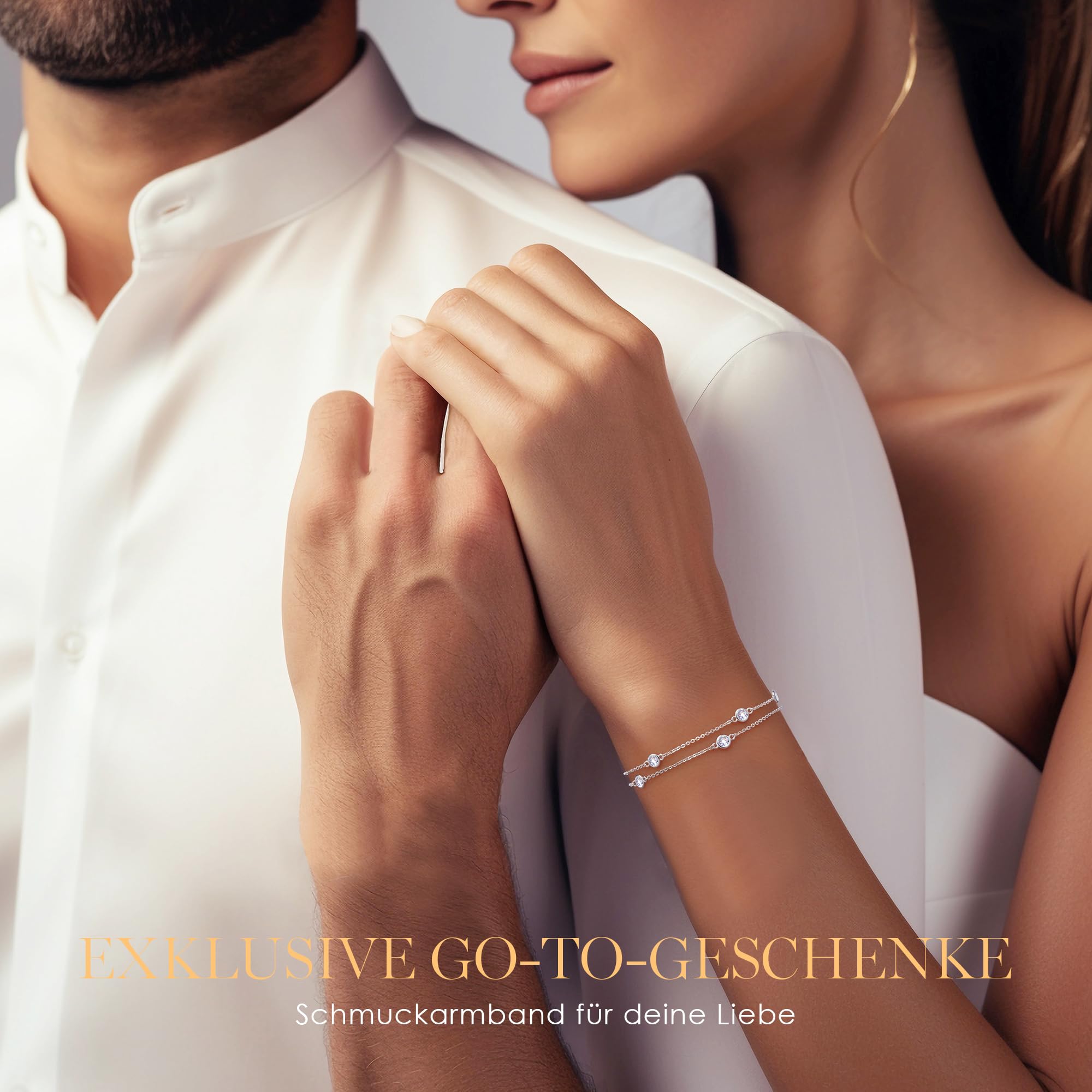 LOUISA SECRET Doppelkette Armband Damen 925 Sterling Silber Zirkonia Gold | Armbänder Verstellbar Valentinstag Muttertag Geburtstags Weihnachten Geschenk für Sie Frauen Freundin mama