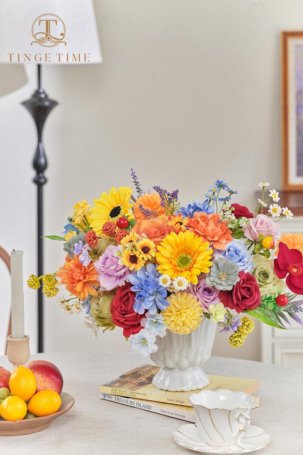 TINGE TIME Fake Flowers Artificial Flowers Peonies Bulbous Chrysanthemum Daisy Hydrangea Sunflower Violets Dahlia Daffodils Epiphyllum Orchid Cherry Blossom Camellia Leyaron (Rainbow Colorful) - Image 6