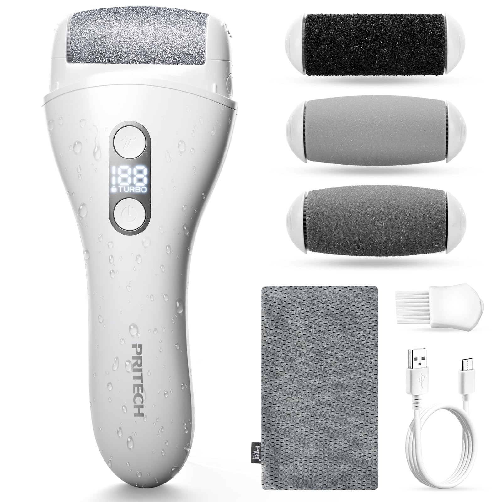 PRITECH Electric callus remover for feet, Rechargeable Foot File Electronic Pedicure Tools Kit for Calloused Removal, Waterproof Electric Foot Scrubber Duty Feet Care for Heels Dead, Heavy, Dry Skin