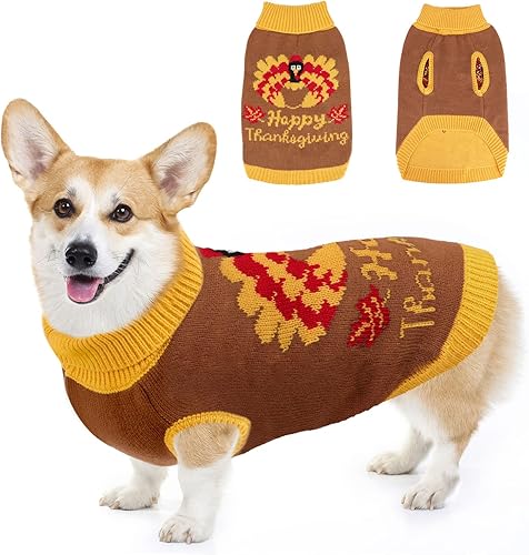 Miniatura 7 de HUMLANJ Suéter de punto de Acción de Gracias con cuello alto para perro, suéter cálido sin mangas con agujero para correa para cachorro, perrito,