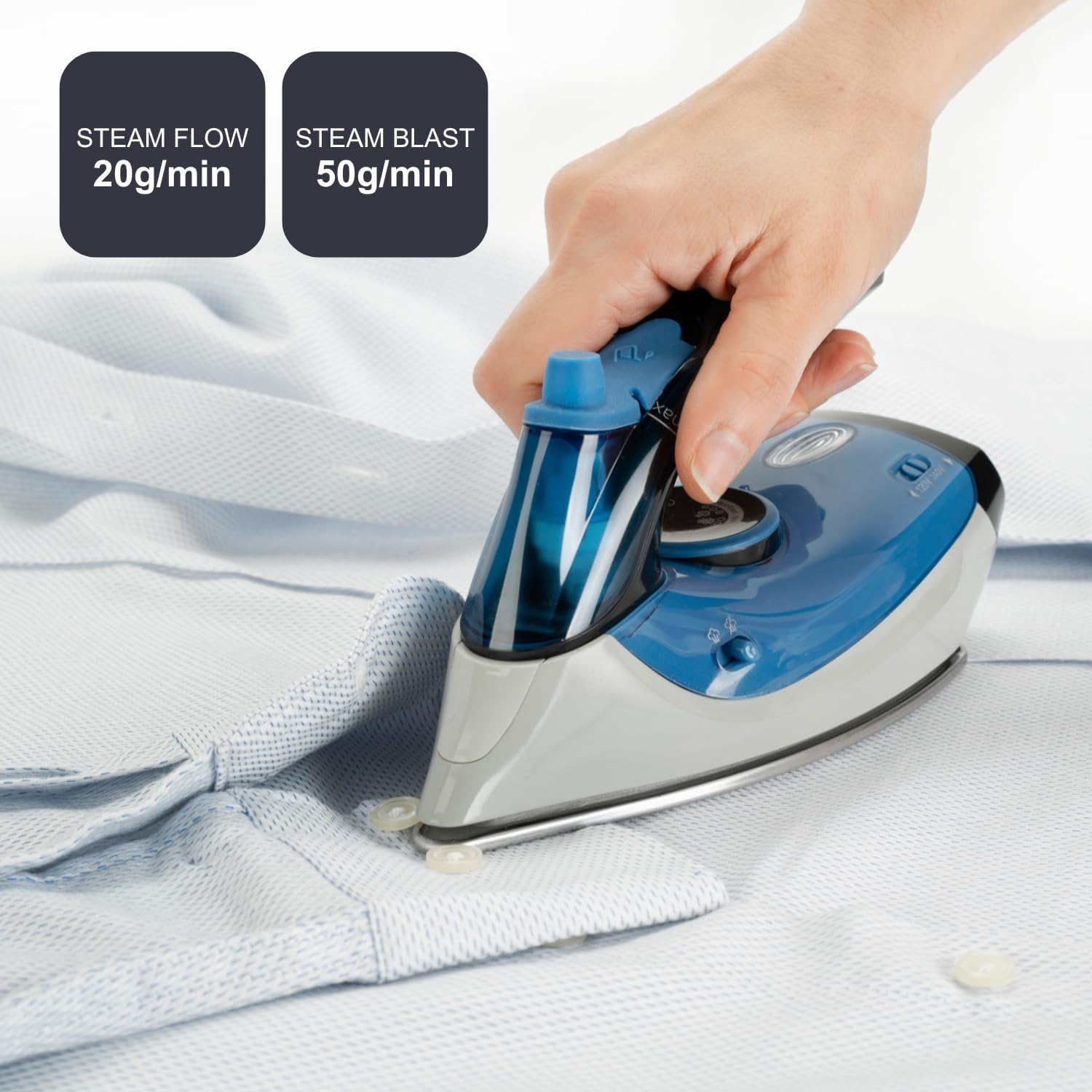 Буцах view of the BLACK+DECKER BXIR1000E Travel Iron, showing the power cord connection.