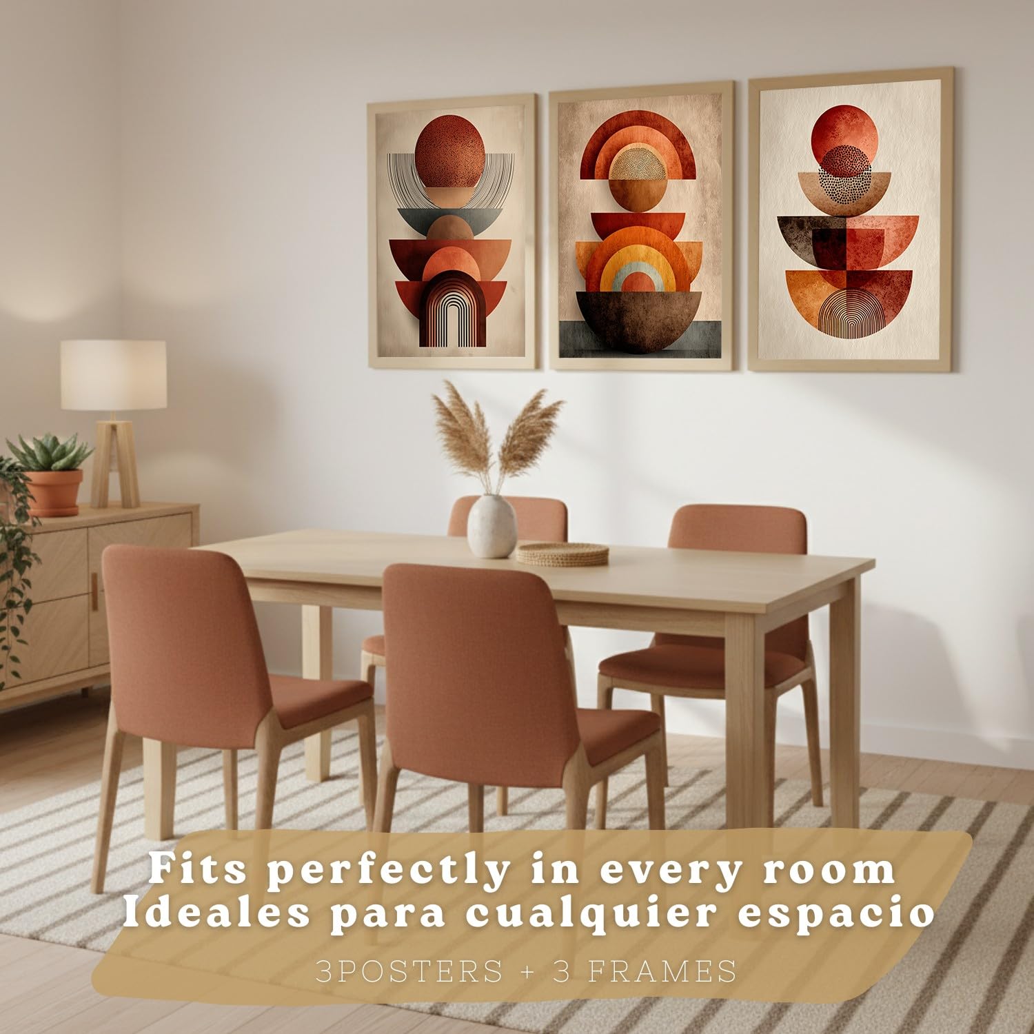 Nacnic Lot De 3 Affiches Formes Abstraites – Décoration Moderne Rouge Orange, Salon Chambre Cuisine Salle De Bain A3 Cadre En Bois Léger