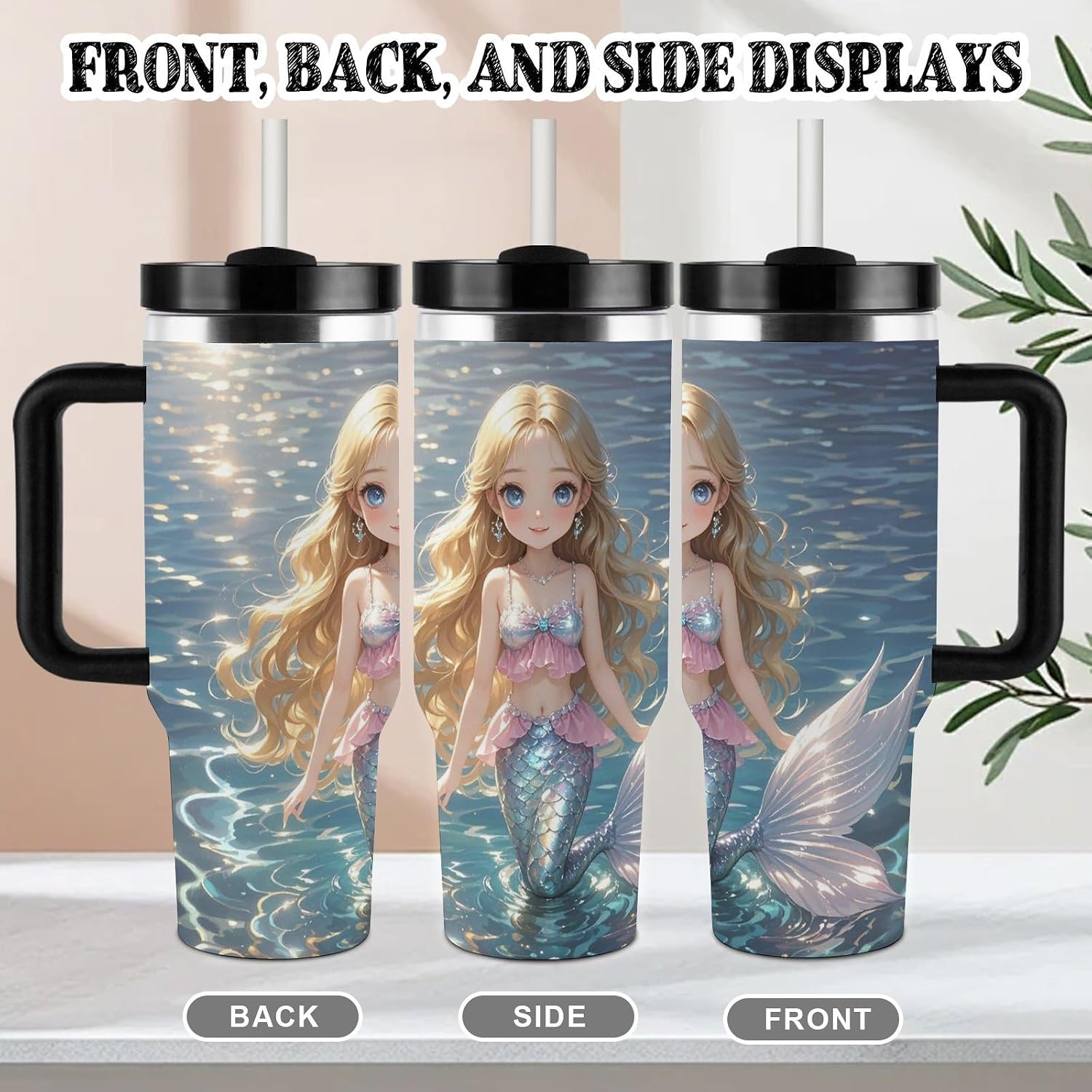 Stainless Steel 40oz Tumbler Travel Mugs, Mermaid image 5
