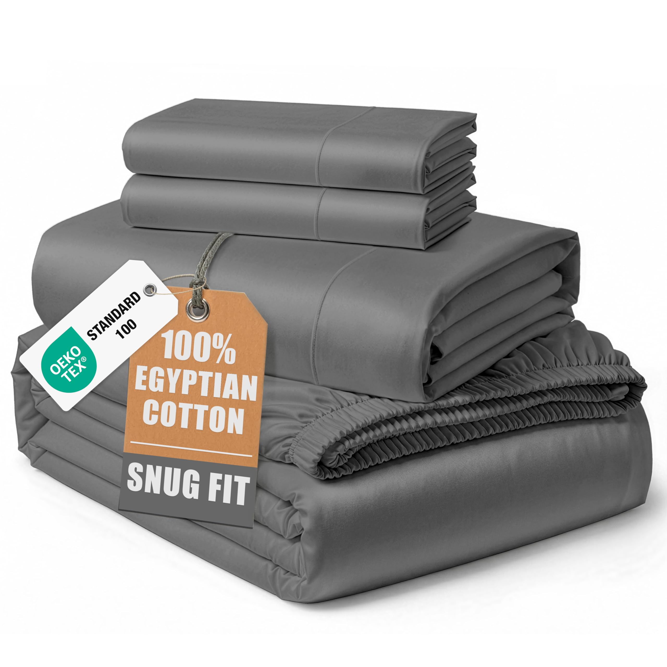 LANE LINEN King Size Sheets 100% Egyptian Cotton Sateen - Charcoal Gray