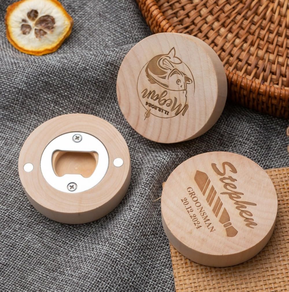 Décapsuleur mariage en bois personnalisé, lot de 20 souvenirs gravés pour vos invités