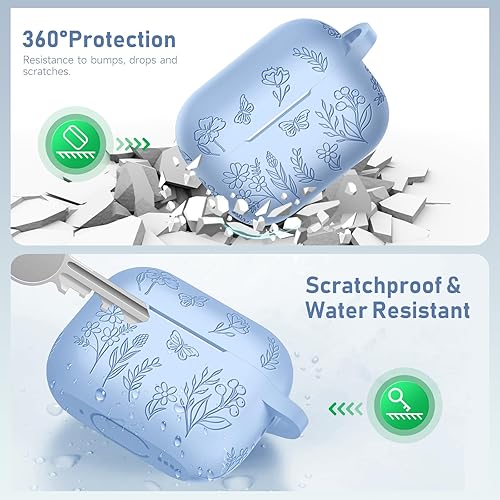 Miniatura 4 de Funda con grabado de flores compatible con AirPods Pro (202320222019, 21era), funda protectora de silicona para AirPods Pro de 2 generación con