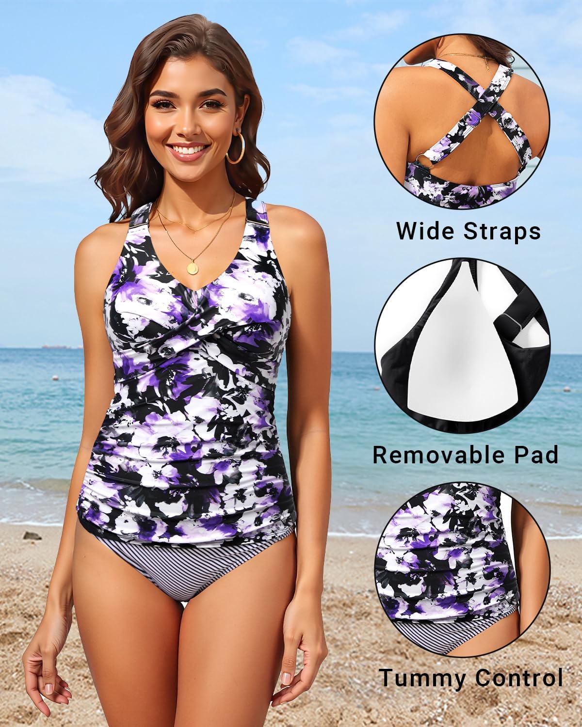 Daci Women's Tankini Top Only - Tummy Control Twist Front Swim Top Athletic Cross Back Supportive Bathing Suit 2026 - Image 4