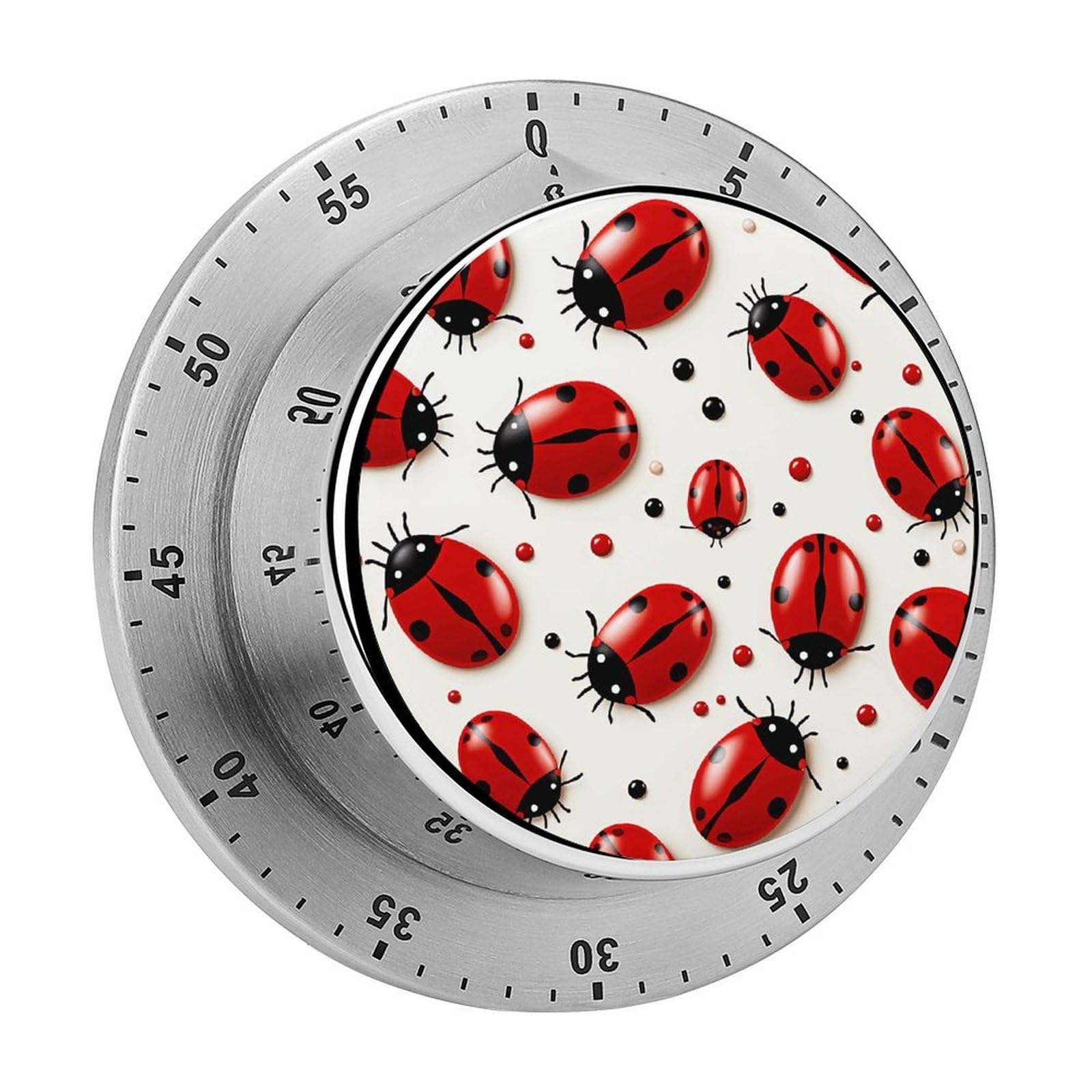 Red Ladybug Timers Adsorbable Stainless Steel Kitchen Timer Loud 60 Minute Visual Timer Portable Manual Countdown Timers Alarm Clock Time Management Tool for Home Work