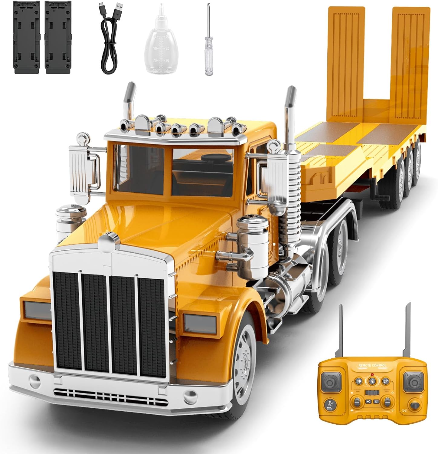 KIDMARKT 39.6" Giant RC Semi-Trailer Truck for Kids | 16-Channel Remote Control Transport Truck with Lights & Sounds, Rechargeable Construction Vehicle Toy, Birthday Gifts for Boys Ages 6+(2026 New)