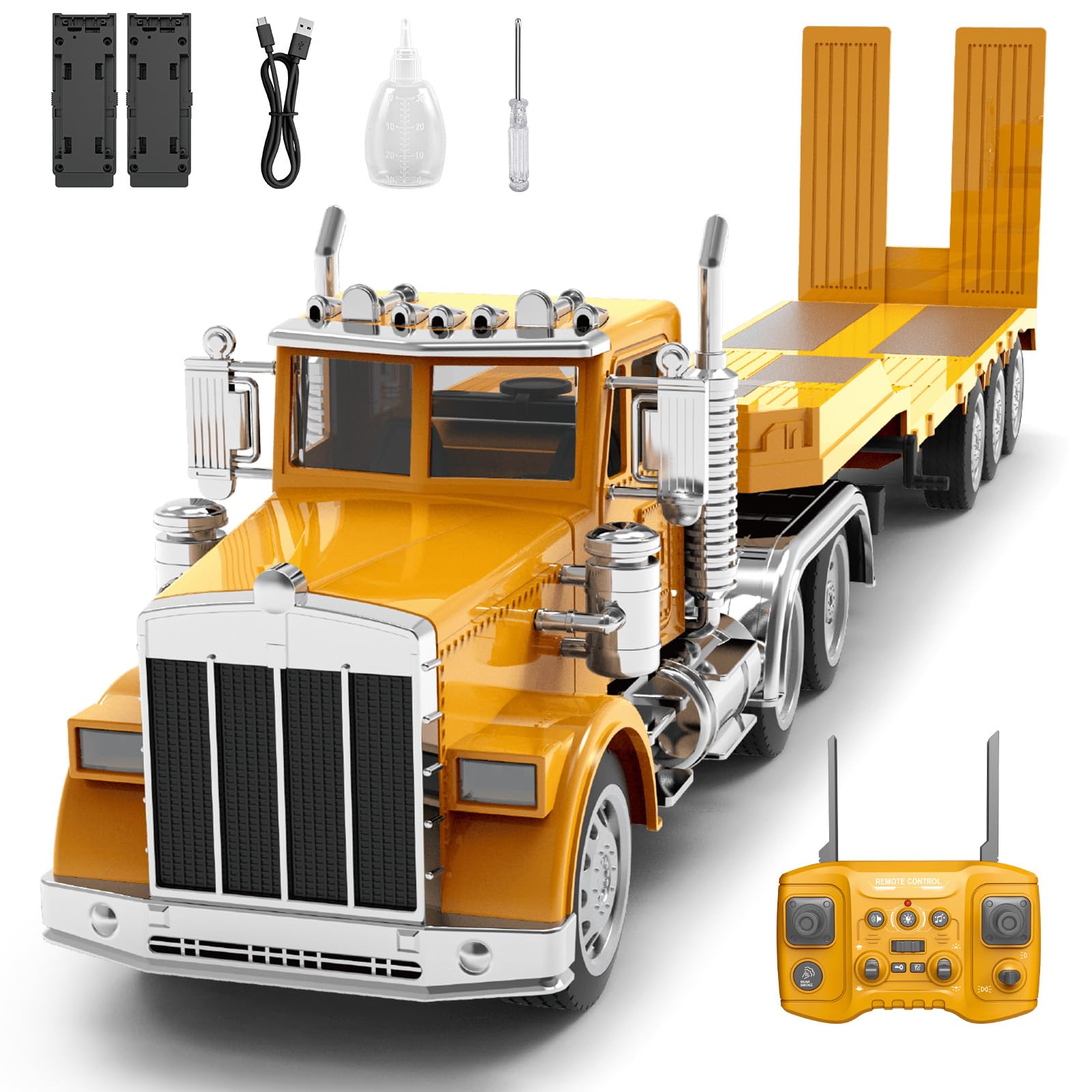 KIDMARKT 39 6 Giant RC Semi-Trailer Truck for Kids 16-Channel Remote Control Transport Truck with Lights Sounds Rechargeable