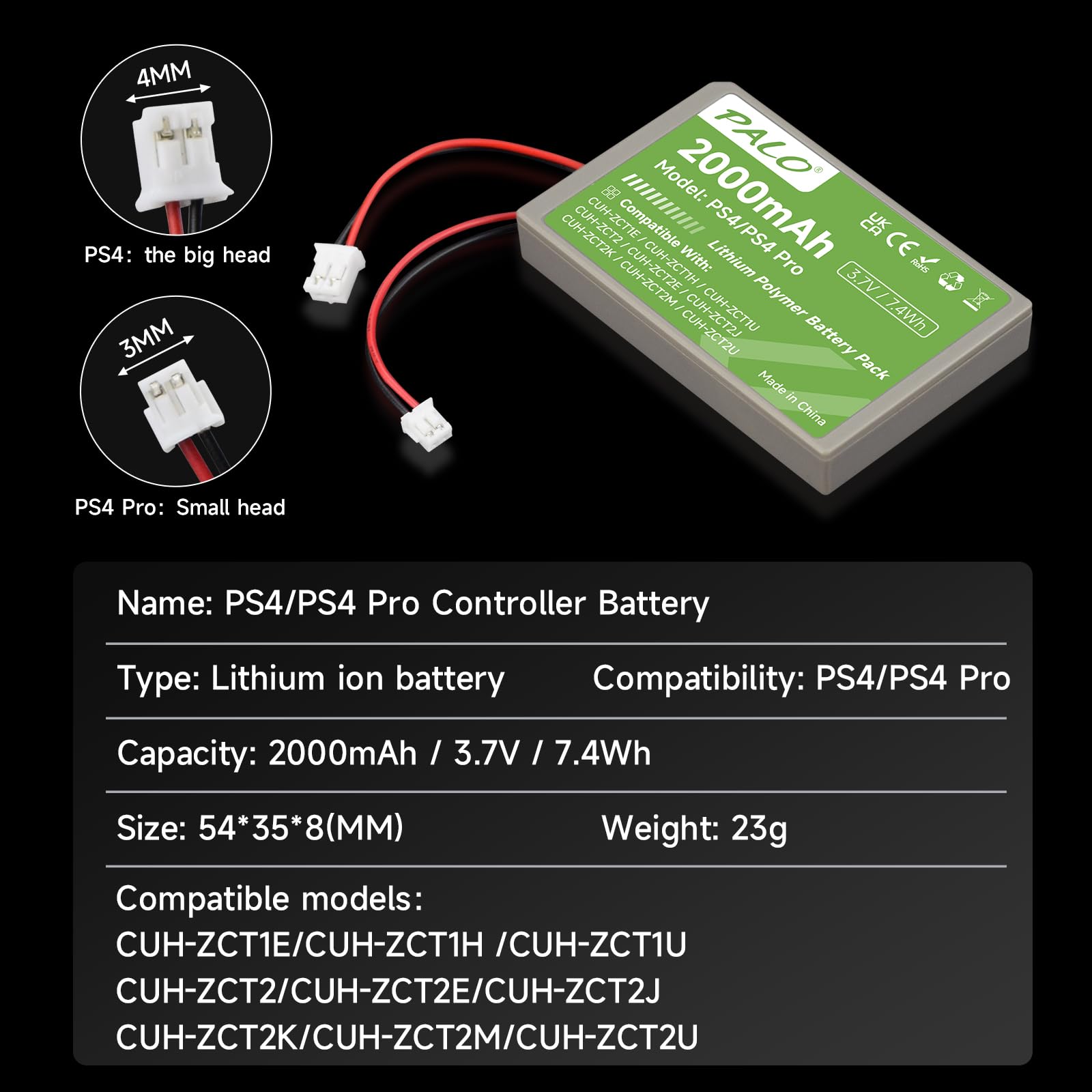 Hisewen 2000mAh PS4 PS4Pro Batteria di ricambio per Sony Hisewen 2000mAh PS4 PS4Pro Batteria di ricambio per Sony