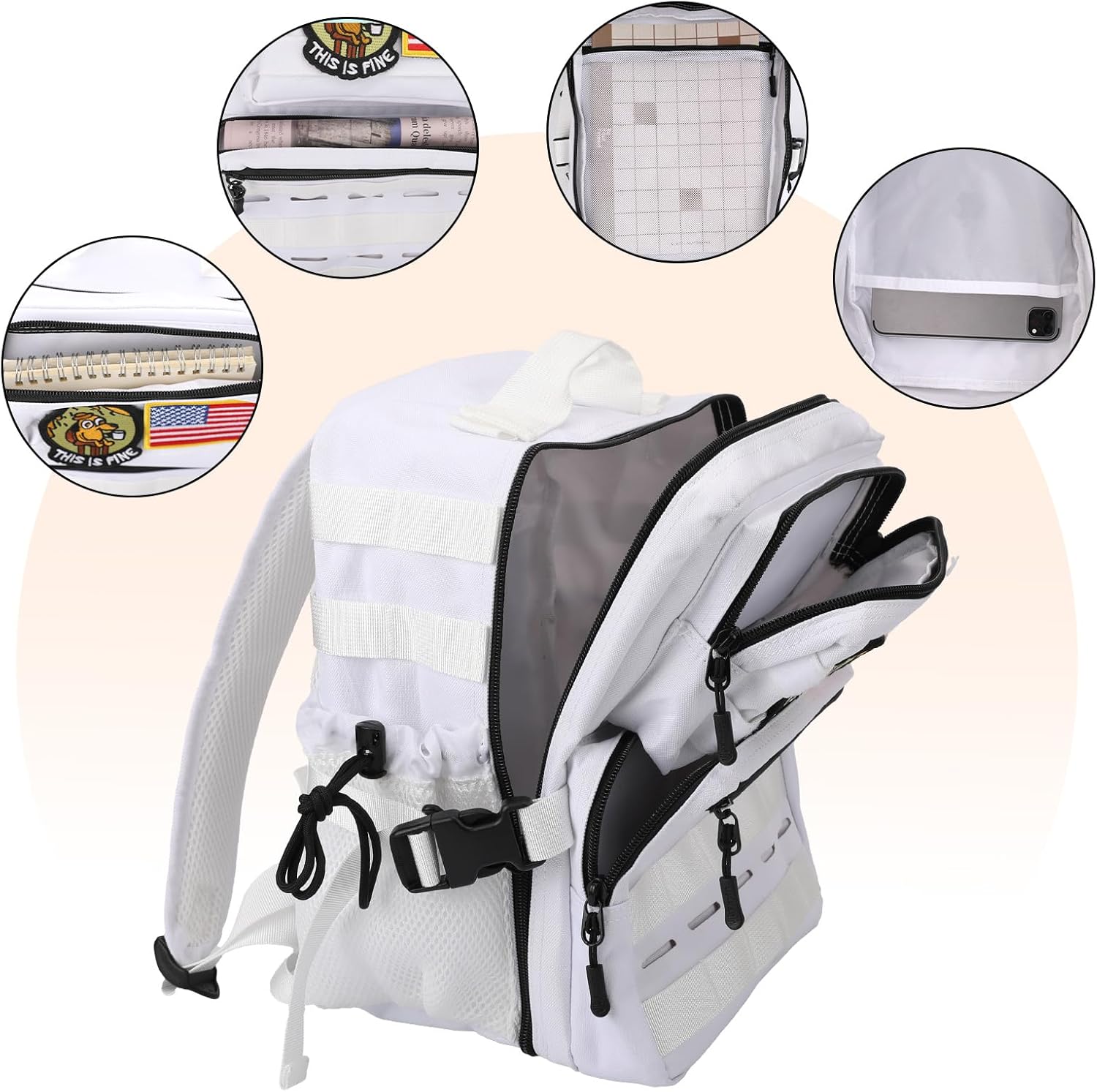 9L Mini Tactical Backpack for Men Women,Small Military Tactical Backpack for Gym,Hiking,Camping,Cycling (White) - Image 5