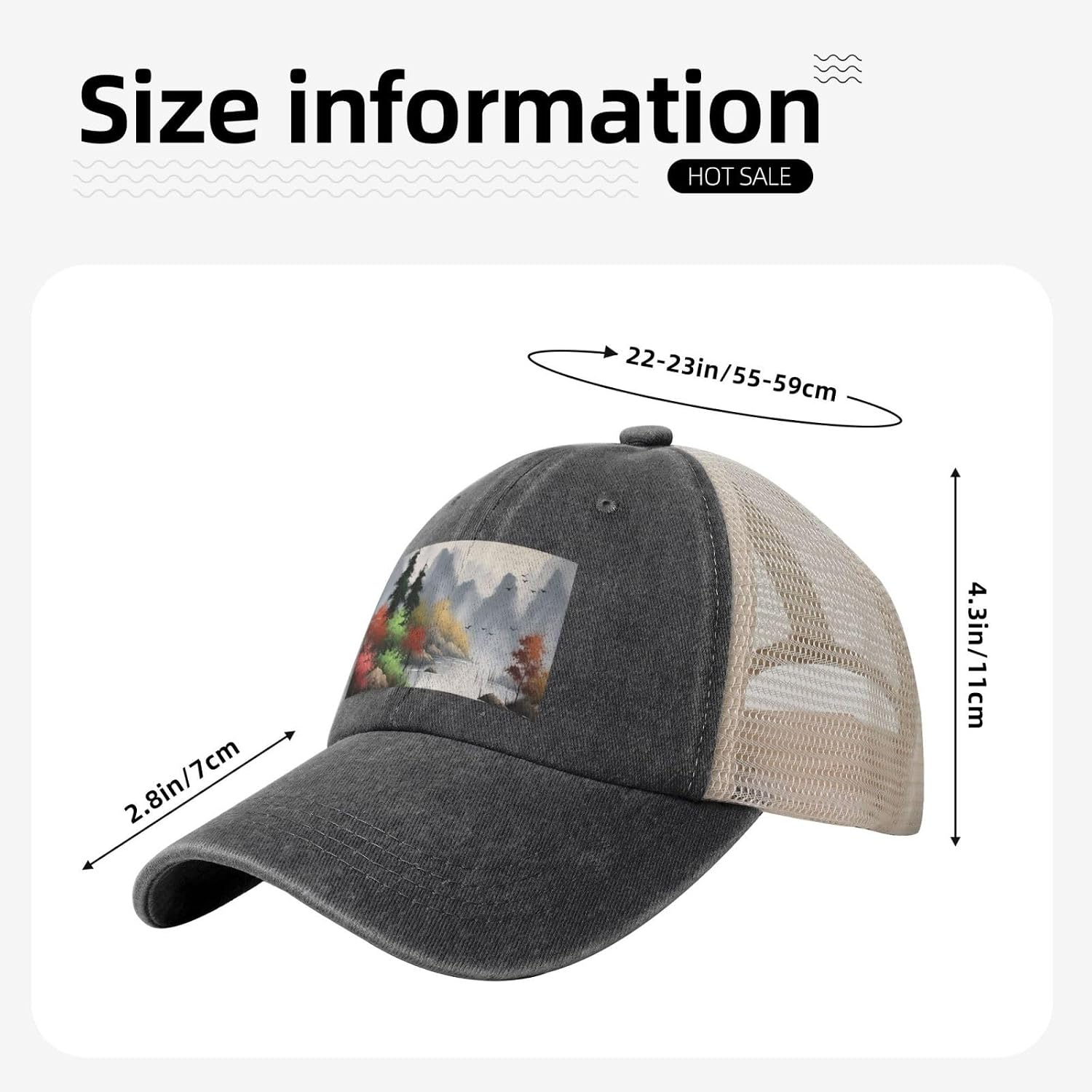 Snapback Trucker Hats Landscape Painting Cowboy Baseball Caps Adjustable Blank Mesh Ball Caps for Men Women Black