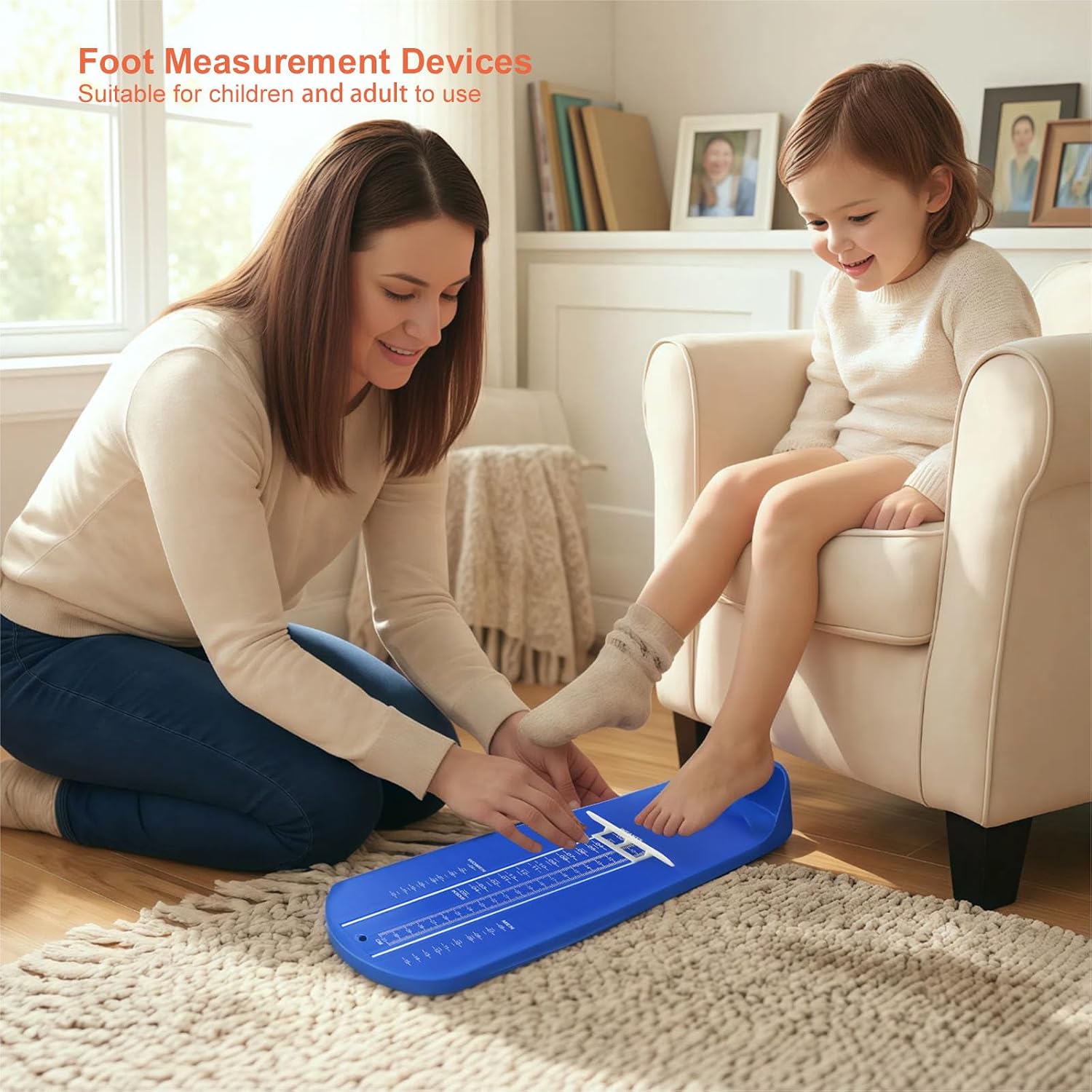 Foot Measurement Device for Kids and Adults, Blue Shoe Sizer | Measuring Tool, Soft Tape Ruler, Shoe Conversion Chart, Shoe Sizer Measuring Devices