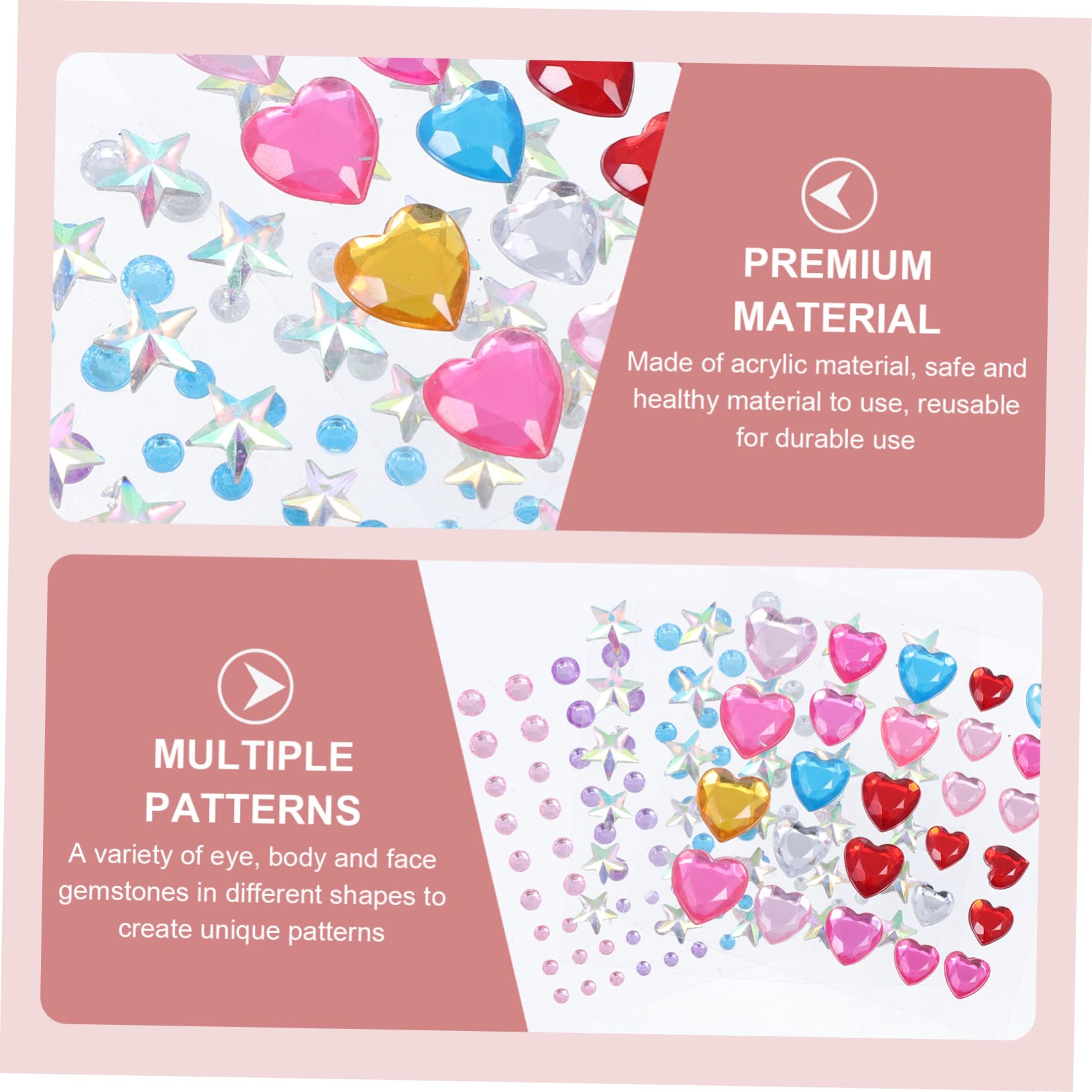 FRCOLOR 24fogli Adesivi Strass Per Viso Decorazioni Per Trucco Con Pietre Luccicanti Per Feste e Occasioni Speciali Sicuri e Riutilizzabili Facili Da Applicare