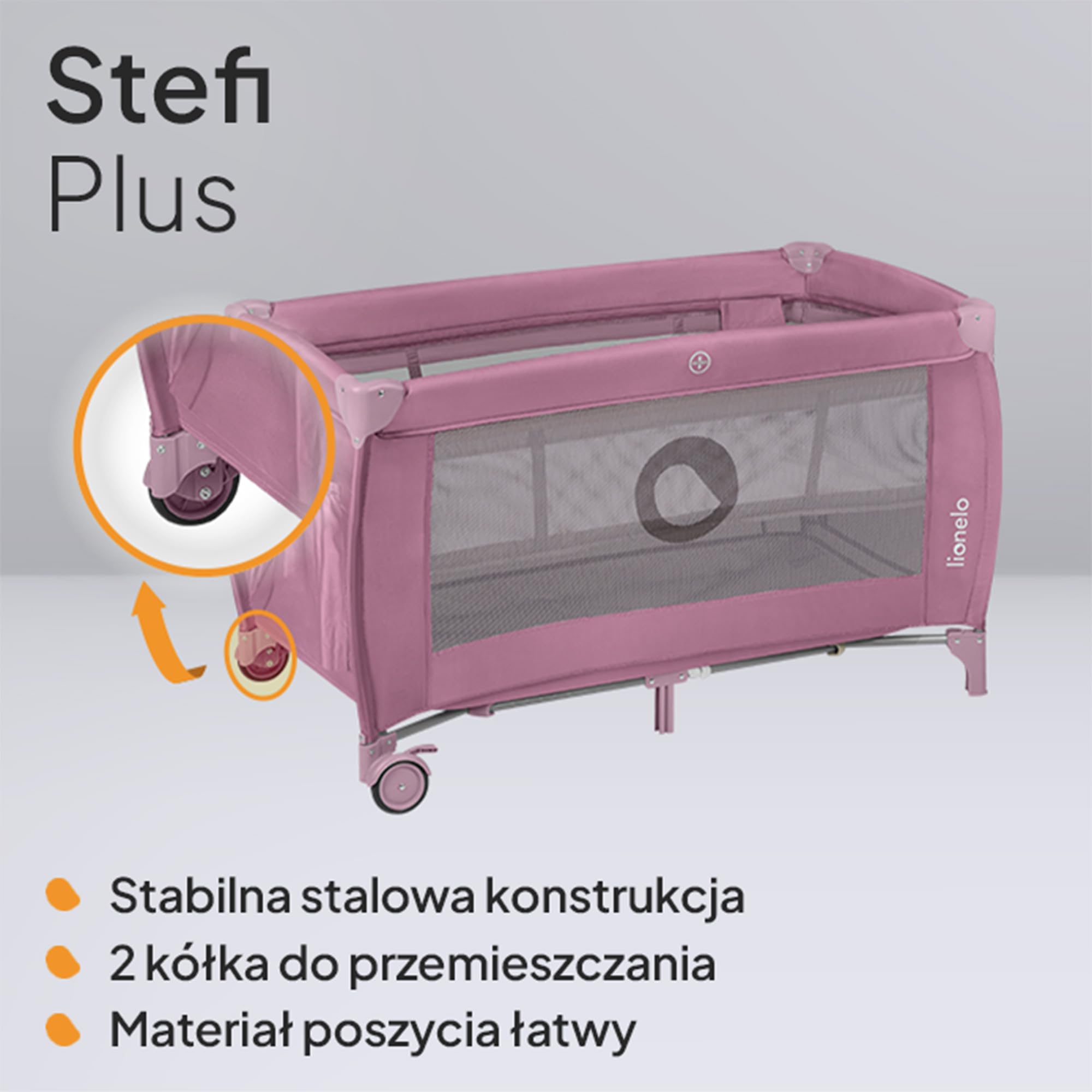 LIONELO Stefi Plus łóżeczko turystyczne 2 w 1 do 15 kg, łóżko dziecięce z materacem, boczne wejście z zamkiem błyskawicznym, wysokiej jakości materac piankowy, szybkie składanie