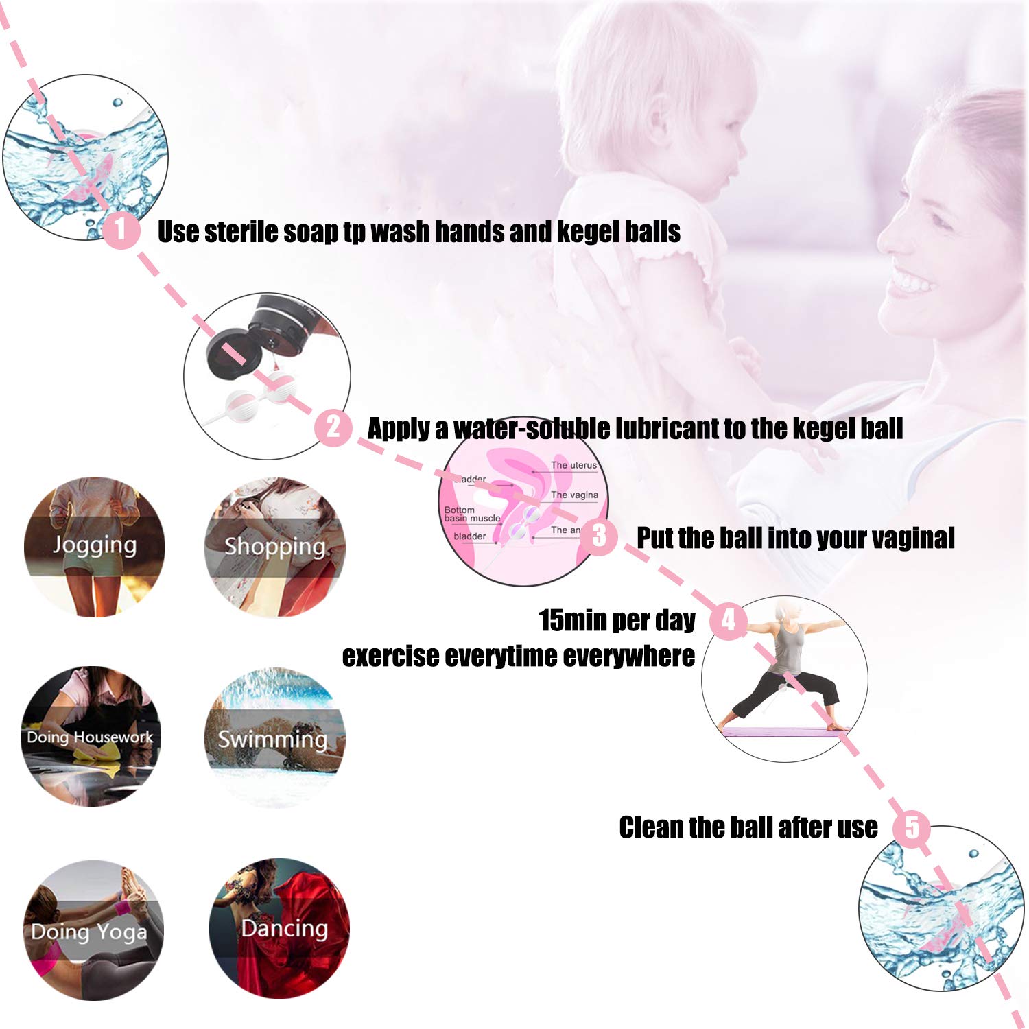 Kegel - Palline cinesi Kegel per pavimento pelvico, 5 kg, palline da donna, impermeabili in silicone medico, per massaggi