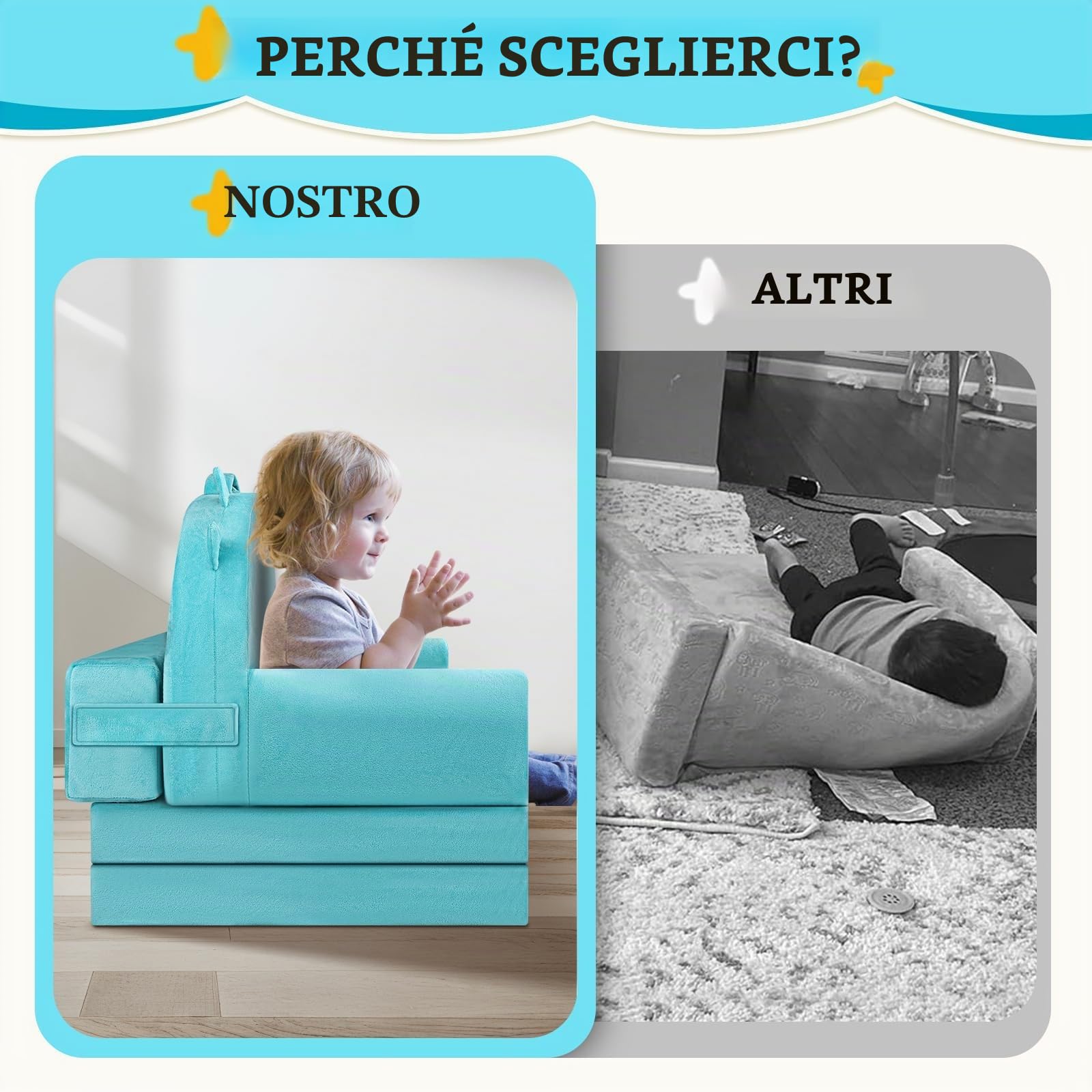 Divano per bambini dinosauro, sedia pieghevole 2 in 1, 150cm morbido divano in velluto cristallo per bambini piccoli per camera da letto, soggiorno