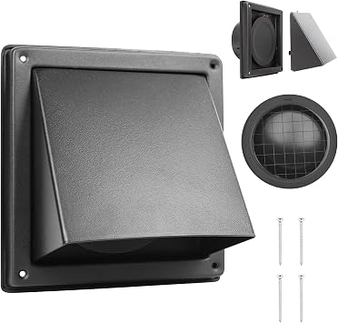 WeCooper 100mm 4 Inch Black Cowled External Wall Louvre Grille 304 Stainless Steel Extractor Fan Outside Air Vent with Removable Cover and Bird Screen Mesh