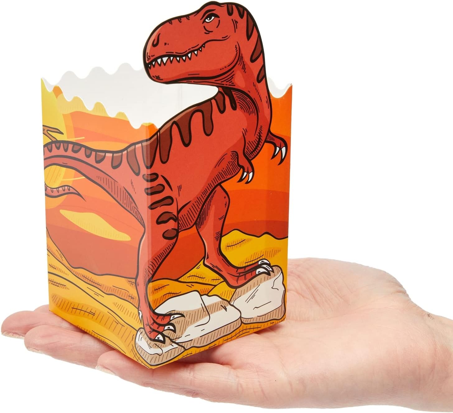 BLUE PANDA 60 Pack Dinosaur Popcorn Boxes for Candy, Snacks, Kid's Birthday Party Supplies (4 Dino-Themed Designs)