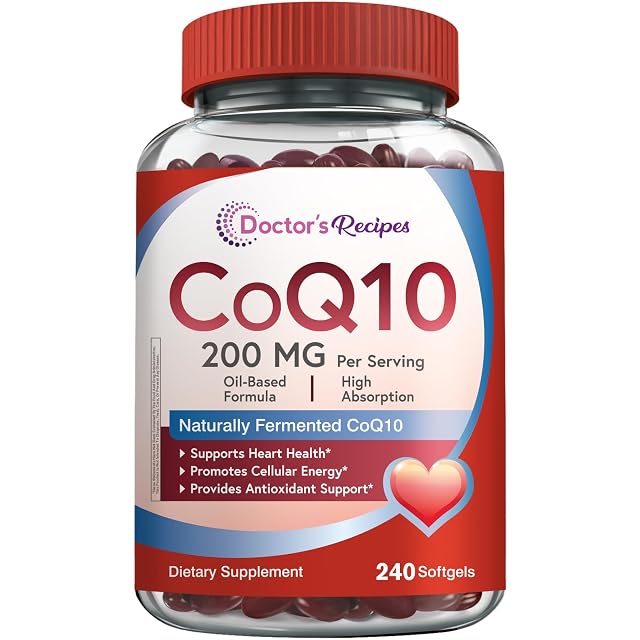 Doctors Recipes CoQ10 200mg Per Serving High Absorption Coenzyme Q10 Supplement with Olive Oil Heart Vascular Health Energy