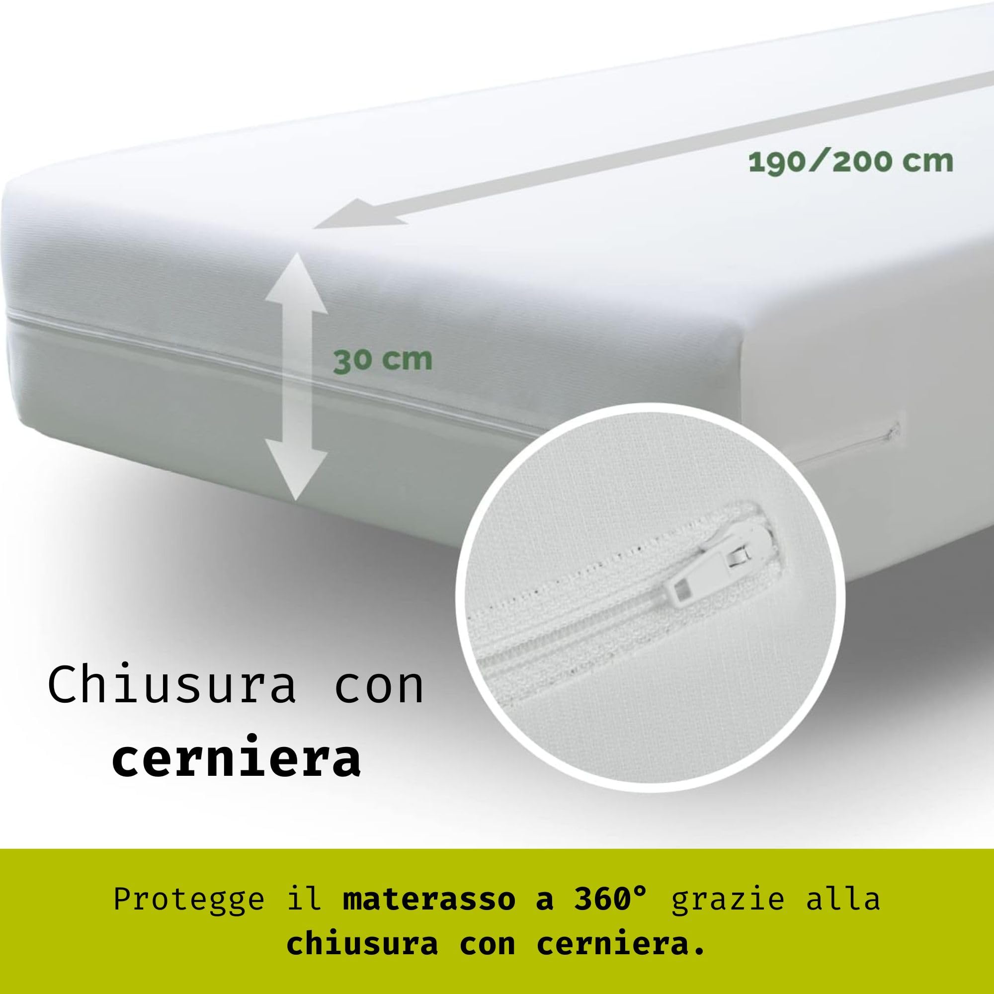 Tural Fodera per materasso 105x190/200cm Antiacaro Certificato Oeko-TEX Traspirante impermeabile con cerniera