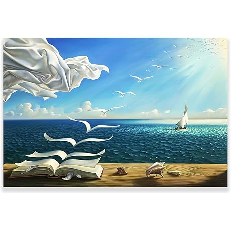ZZPT Salvador Dali Wave Book Canvas Wall Art