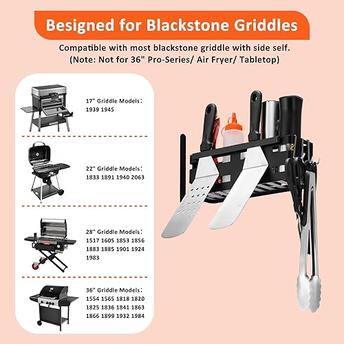 Miniatura 2 de Organizador de parrilla para Blackstone de 17/22/28/36 pulgadas, carrito de preparación, organizador de parrilla que ahorra espacio para accesorios