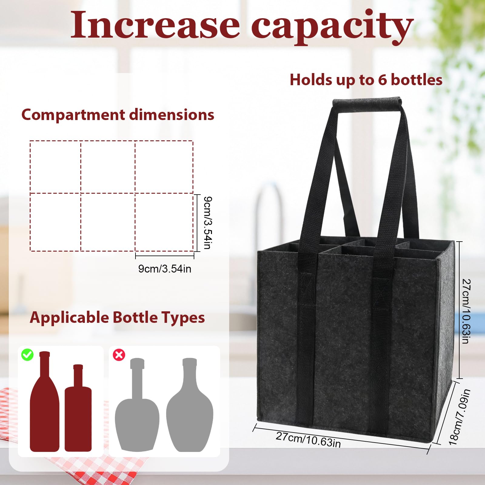 Set di 2 Borse Portabottiglie con Manici,Borsa Porta Bottiglie Acqua,6 scomparti da 1,5 litri, pieghevole, resistente agli strappi, per bottiglie d'acqua, bottiglia di vino
