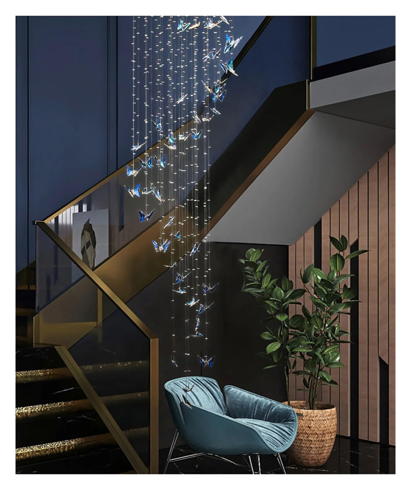 PCXEHUYP Crystal Butterfly Hall Staircase Villa Luxury Chandelier Indoor Decorative Light,Pendant Light