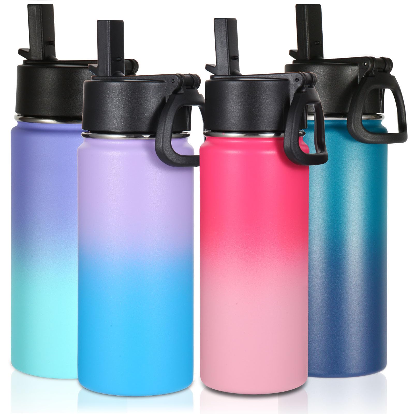 Volhoply 16oz Kids Multic Gradient Color Insulated Stainless Steel Water Bottle with Straw Lid Double Wall Cups for