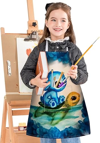 Akkya Delantales de cocina para niños pequeños, delantal de pintura de chef con bolsillo, para hornear, arte, jardinería, bata personalizada para