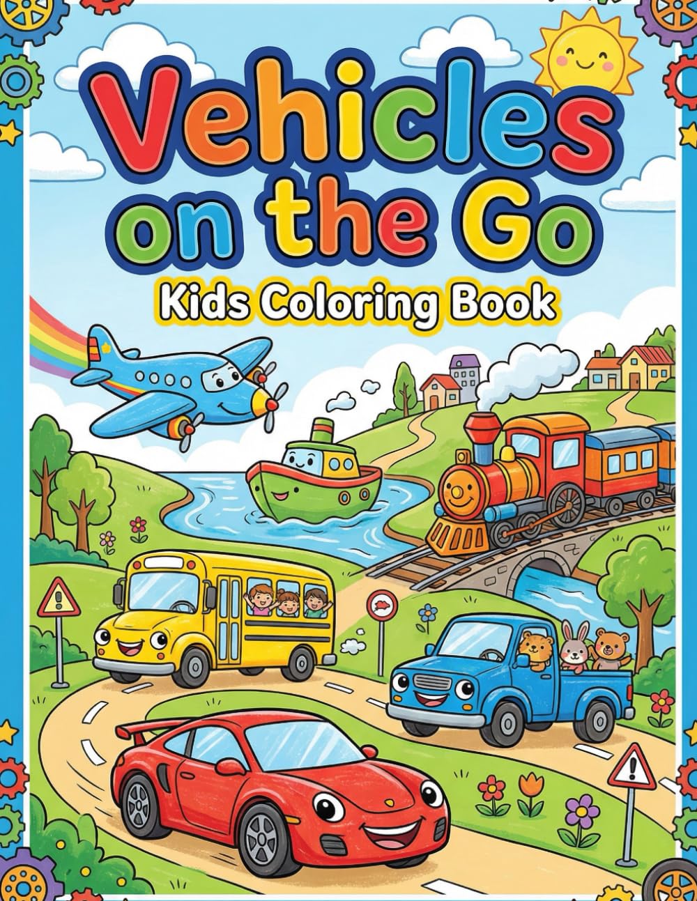 Vehicles on the Go: Fun Coloring Book for Kids: A Creative Coloring Journey Featuring Cars, Trucks, Trains, Planes & More!