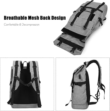 FANDARE Roll-top Backpack Expandable Daypacks Anti-Theft Rucksack ager Bag Lightweight Knapsack Field Pack for Men Women Outdoor Travel Hiking Camping Campus Gray
