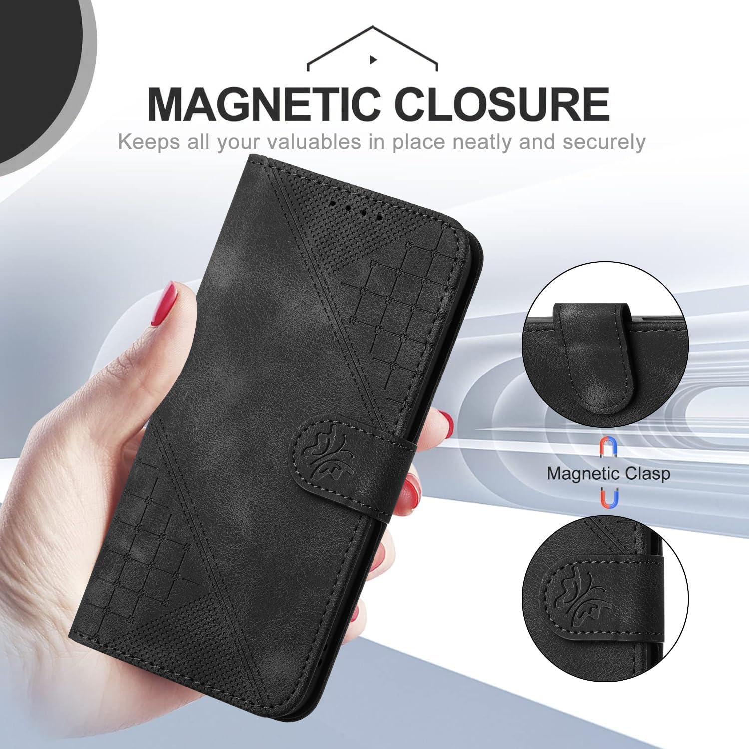 Compatible with Redmi Note 13 Pro 5G Phone Cover,Compatible with Redmi Note 13 Pro 5G Card Slots Kickstand Flip Magnetic Closure Wallet Phone Case Black
