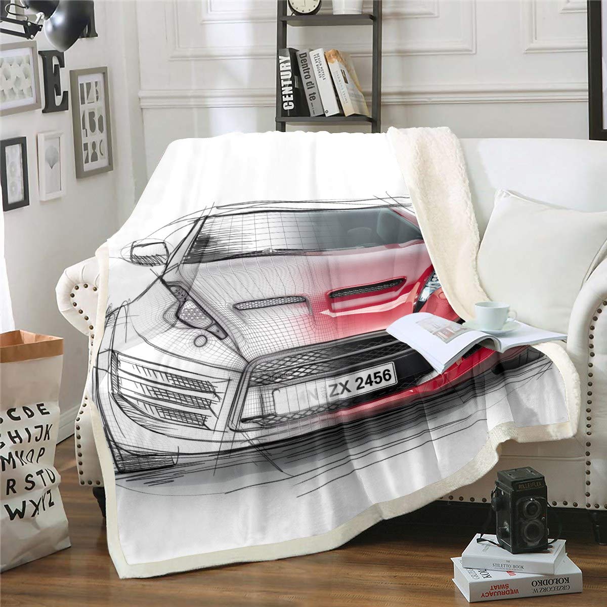 Rennsport-Plüschdecke Mit Auto-Print – Fleece & Sherpa, Weich, Für Couch & Bett, Mehrere Größen