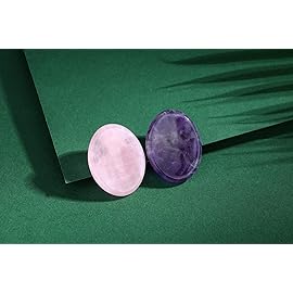 Thumb Worry Stones for Anxiety Healing Crystals Set 2PCS Natural Amethyst Rose Quartz Crystal Hand Carved Pocket Palm Stone Gemstones Reiki Meditation Witchy Spiritual Stress Relief Gifts for Women